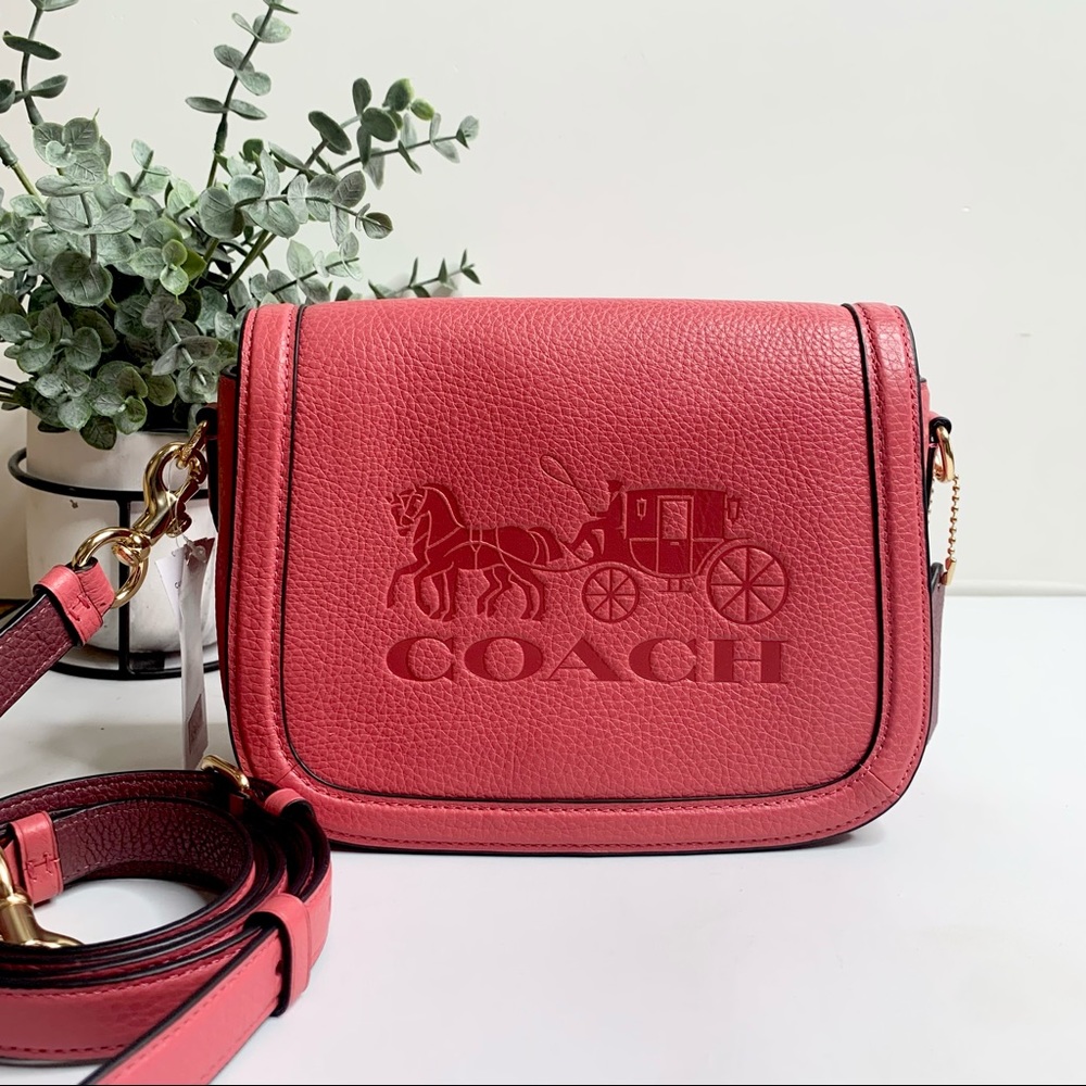 Coach Saddle Bag With Horse And Carriage Crossbody Bag Gold/Poppy/Vintage Mauve